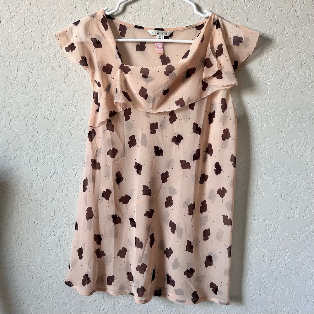 CAbi Heart Of CAbi Cream / Tan Ruffle Cap Sleeve Blouse